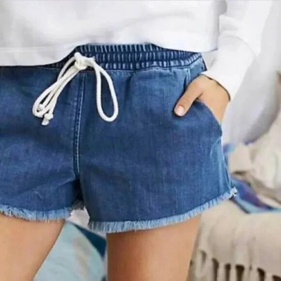 Aerie Shorts Chambray Blue High Rise Raw Hem Drawstring Pull On Size XS - Picture 1 of 7
